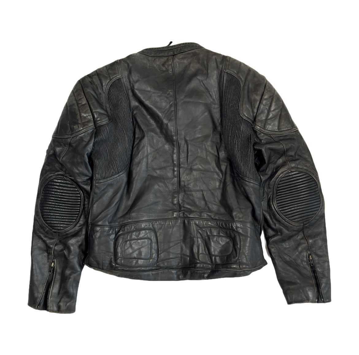 Vintage Diagonal Zip Leather Biker Jacket