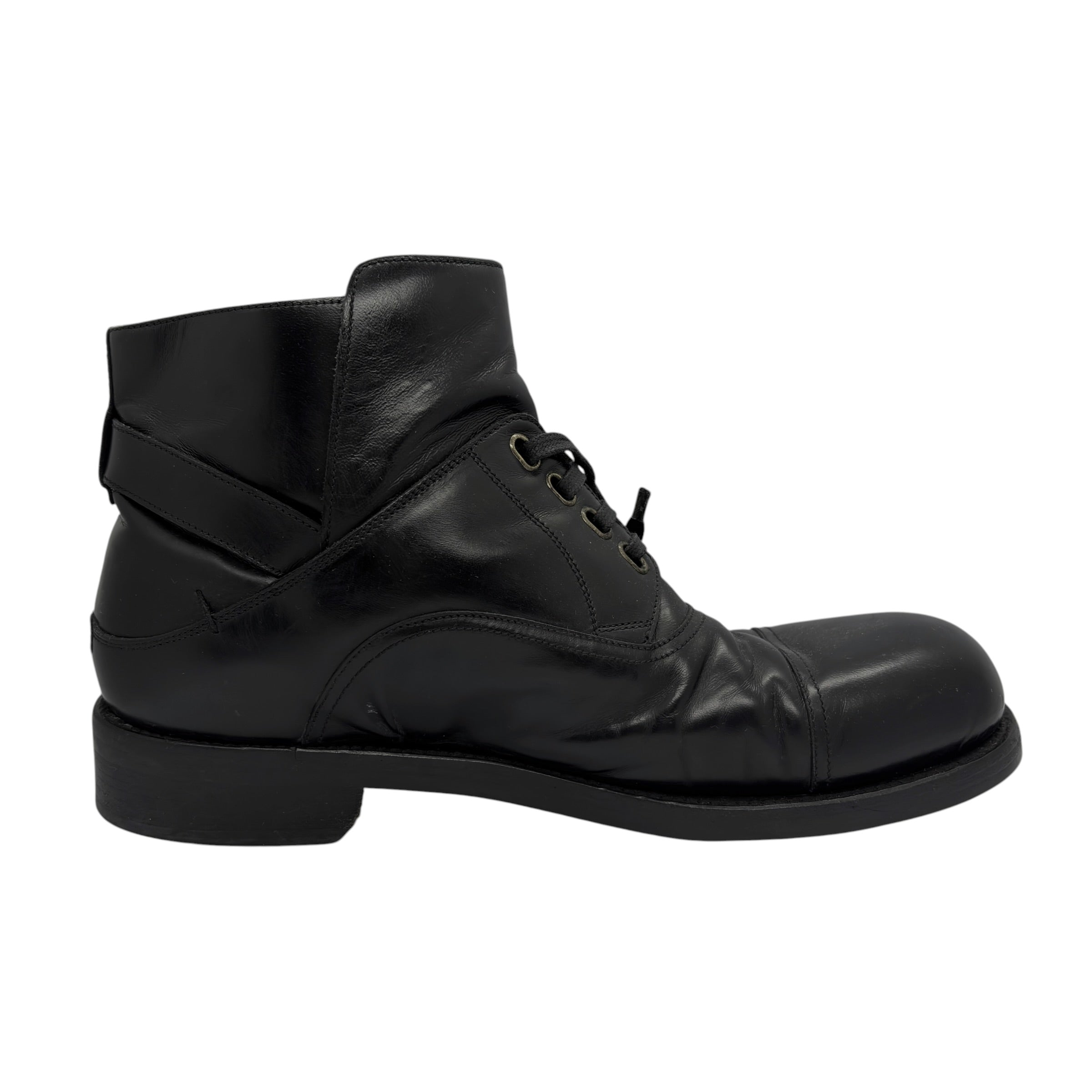 Dolce & Gabbana 2014 Buckled Leather Lace-Up Ankle Boots