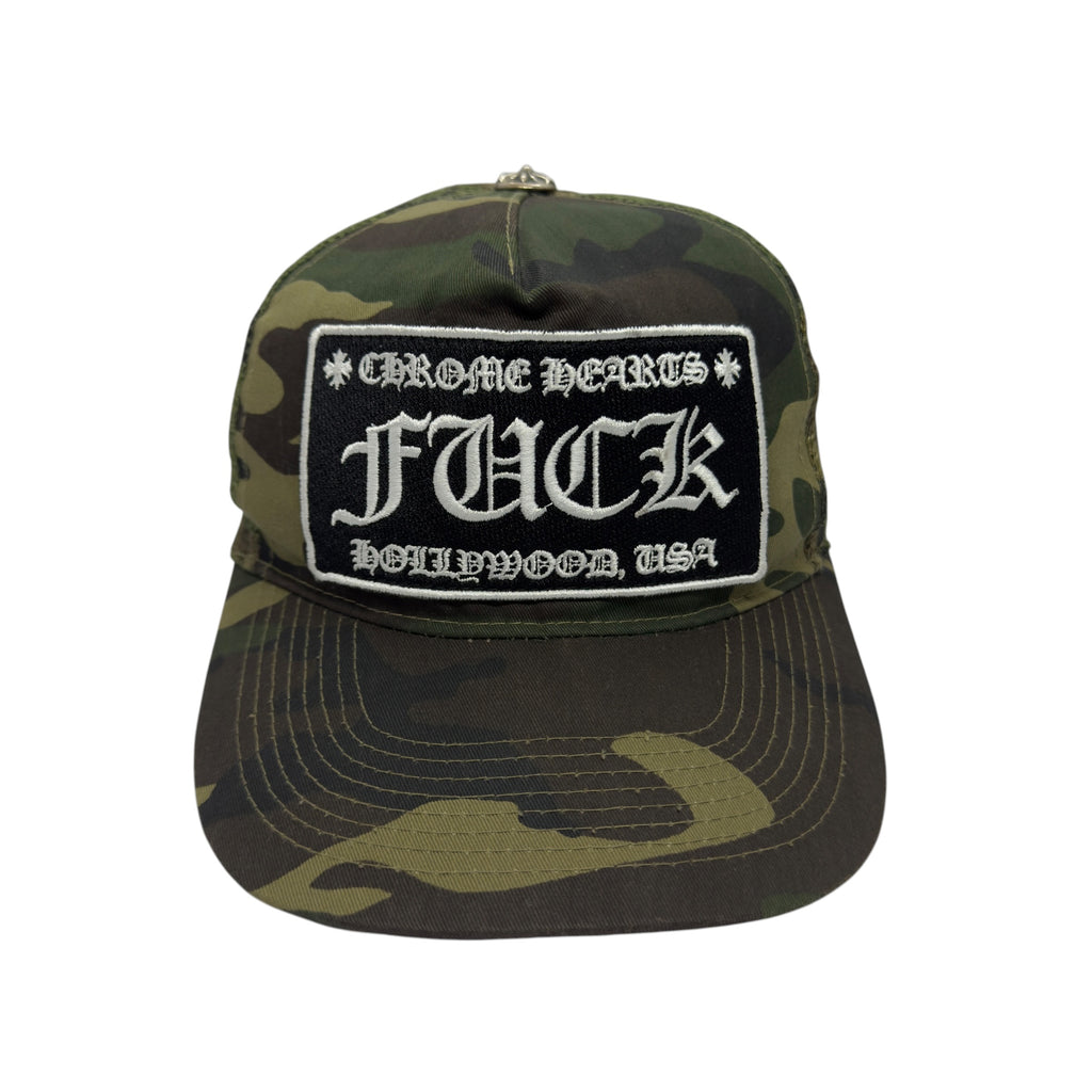 Chrome Hearts Camo "FUCK" Patch Trucker Hat