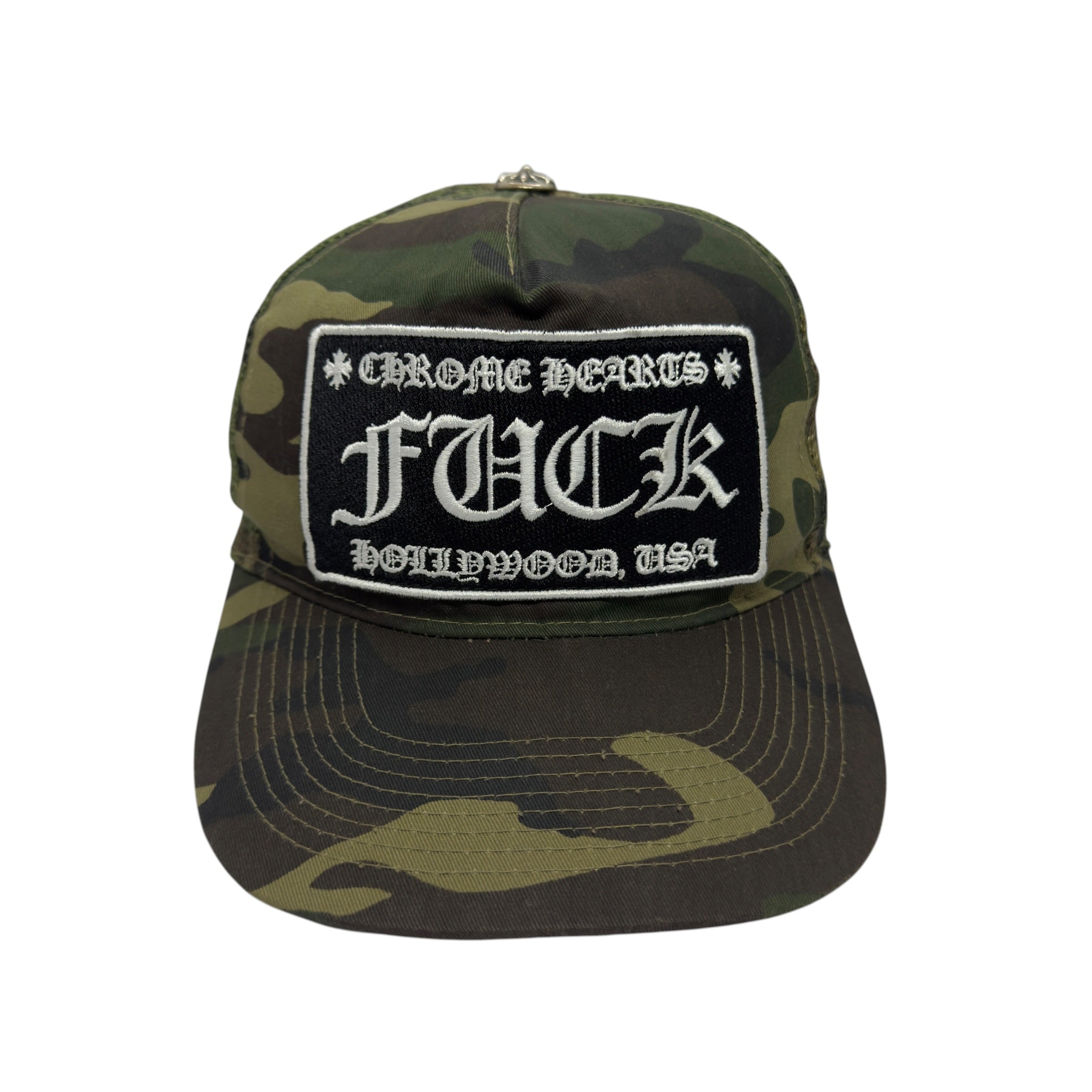 Chrome Hearts Camo "FUCK" Patch Trucker Hat