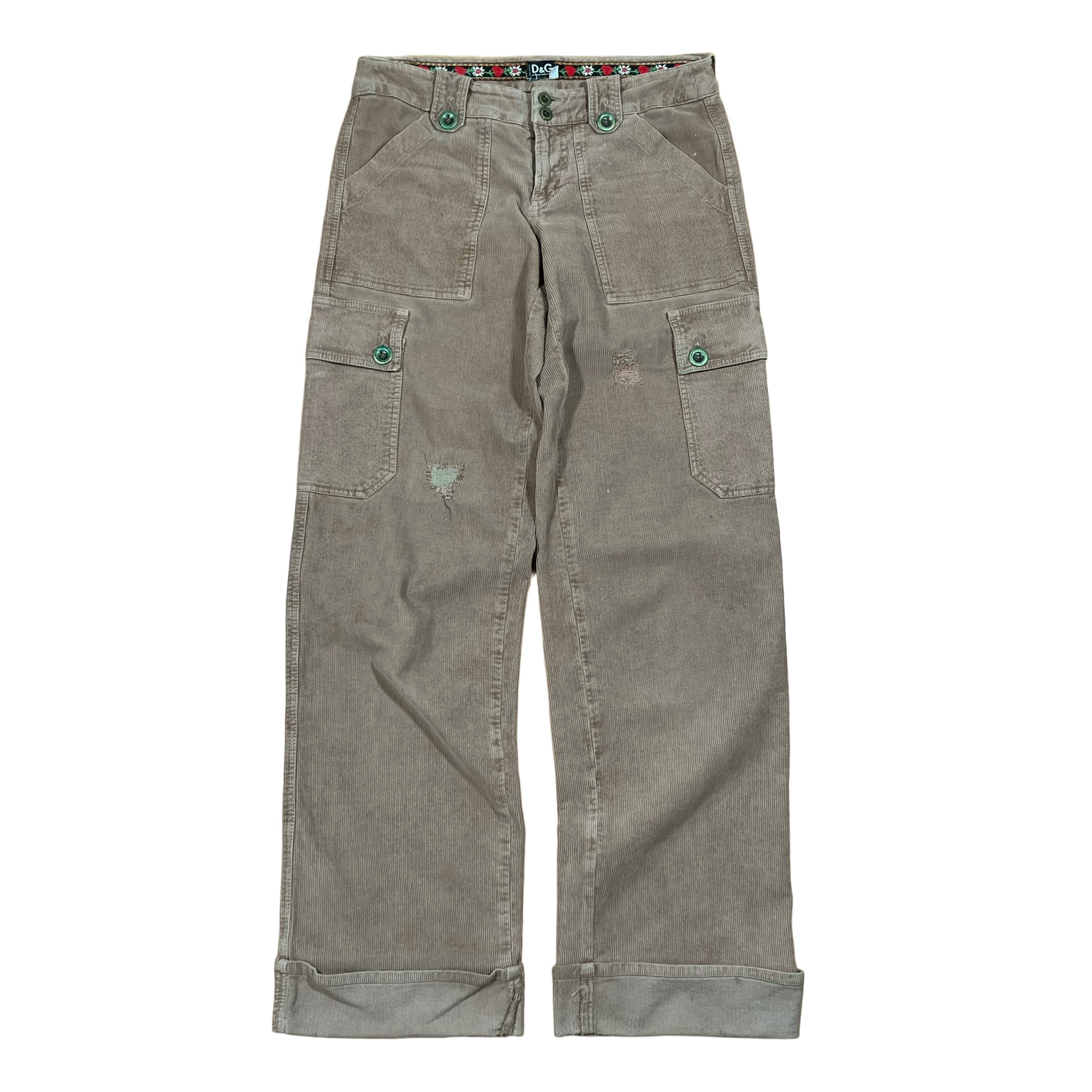 Dolce & Gabbana Floral Trim Corduroy Cargo Trousers