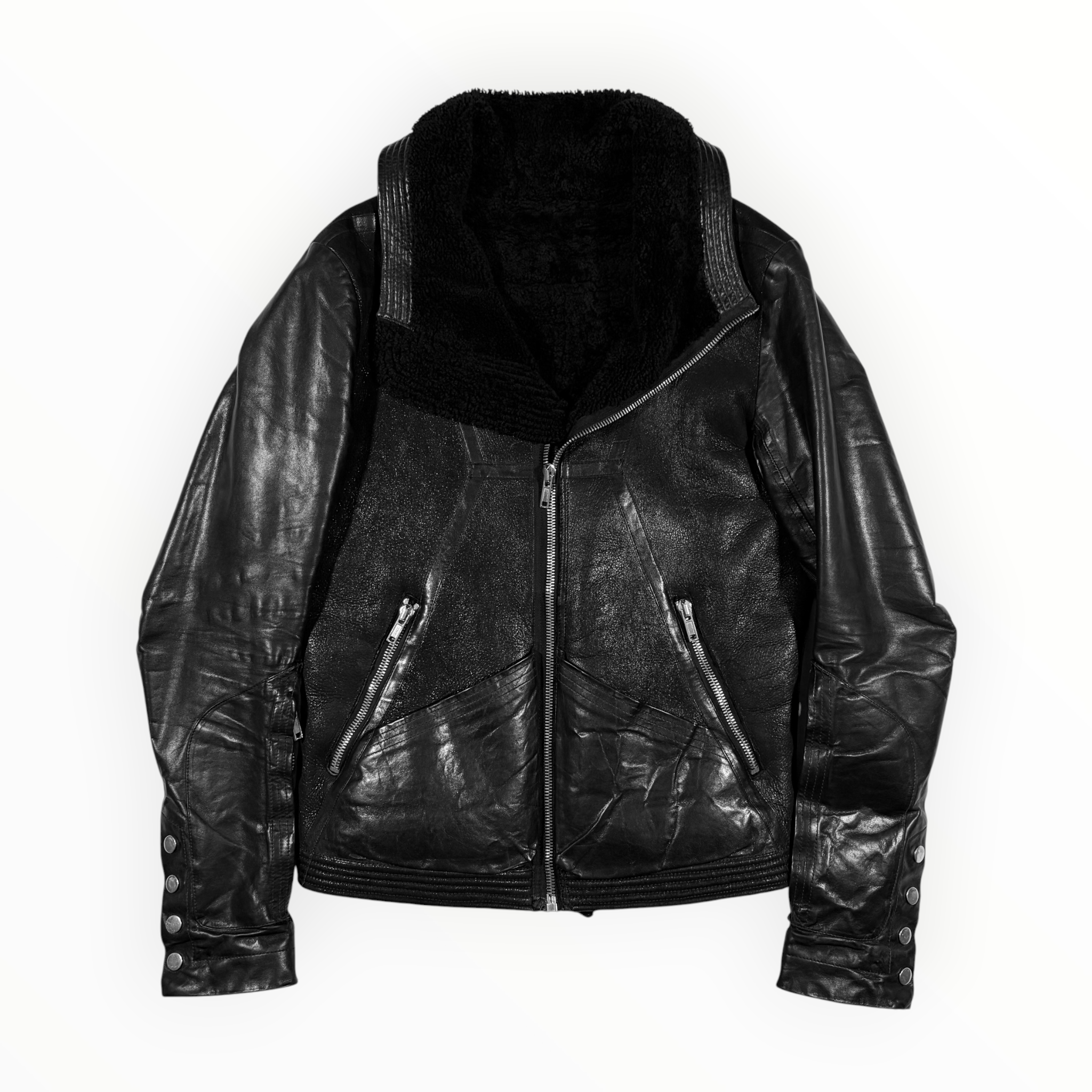 Rick Owens FW12 "Mountain" Leather & Shearling Collar Jacket