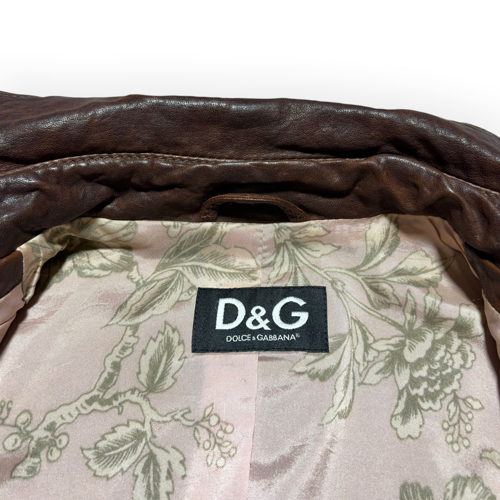 D&G Multi-Pocket Brown Lambskin Leather Jacket