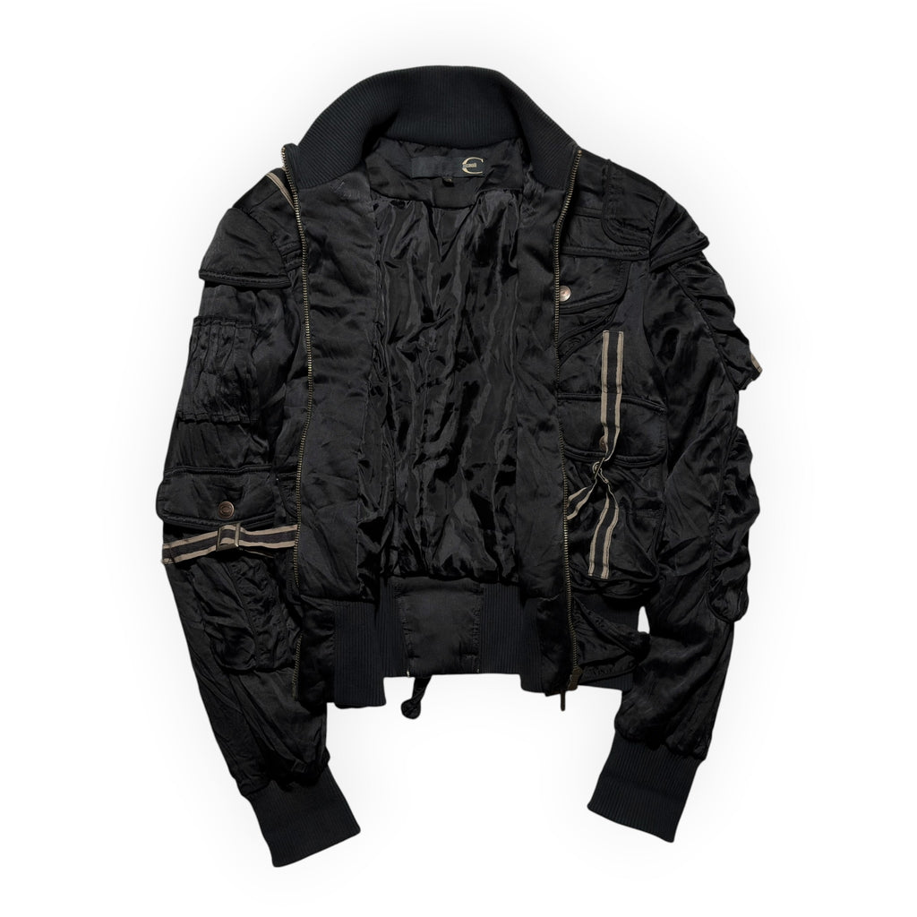 Just Cavalli AW05 Multi-Pocket Strapped Silk Bomber Jacket