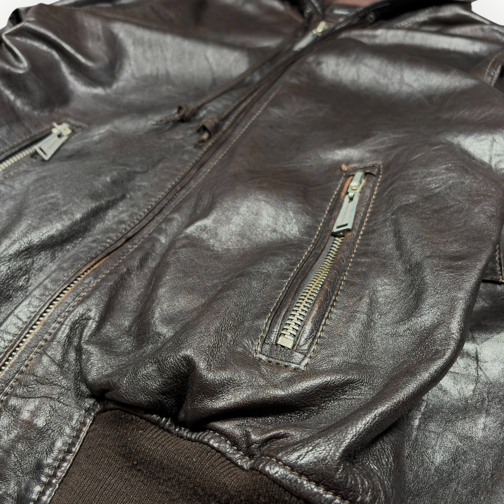 Dsquared2 00s Hooded Leather Bomber Jacket