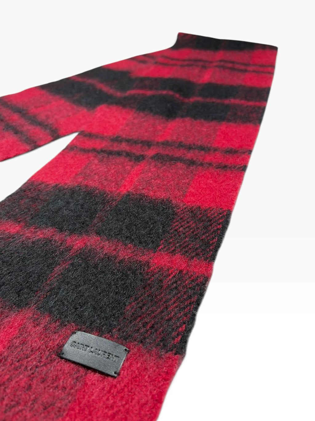 Saint Laurent Red Buffalo Check Mohair-Blend Scarf