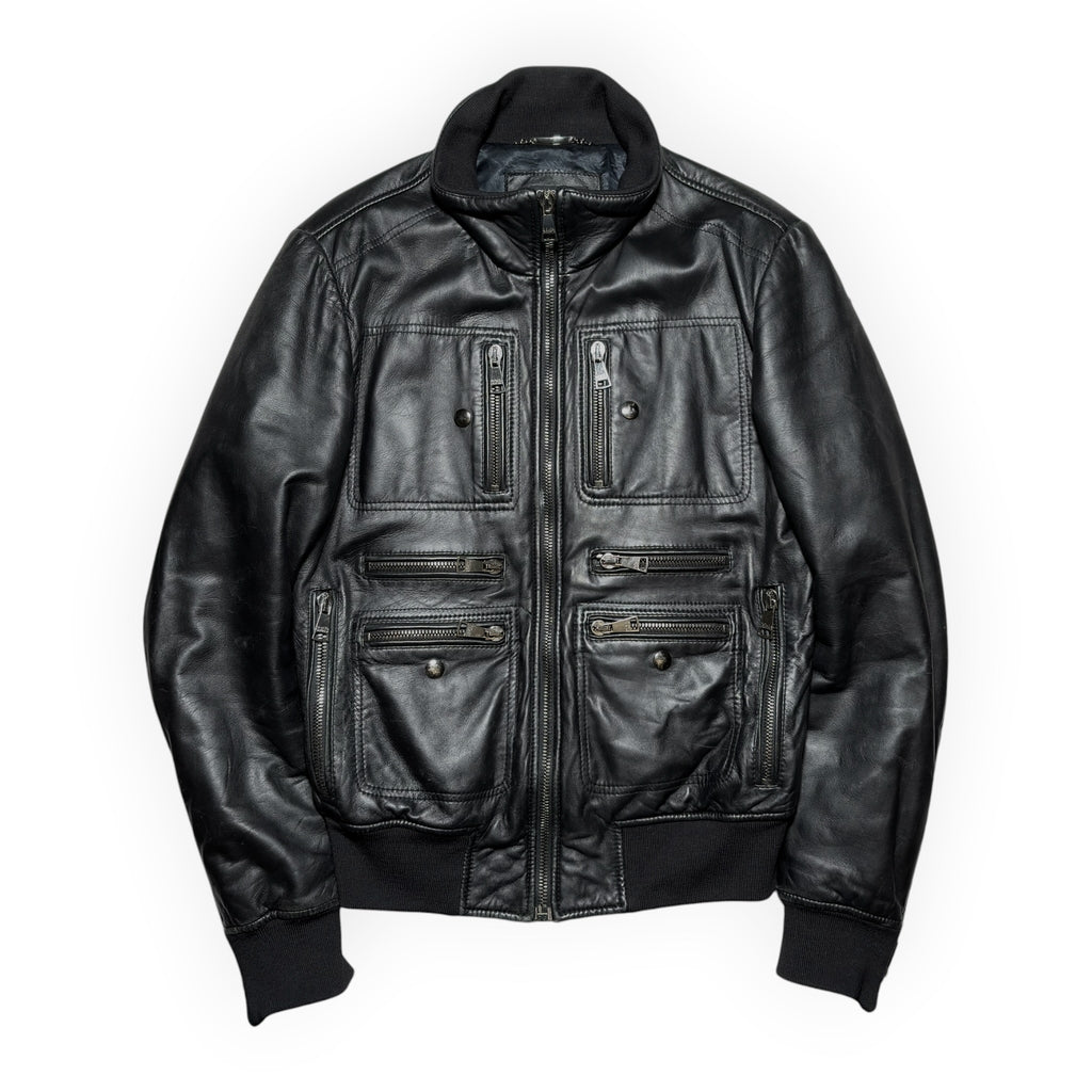Dolce & Gabbana Multi-Zip Pocket Lambskin Leather Flight Bomber Jacket
