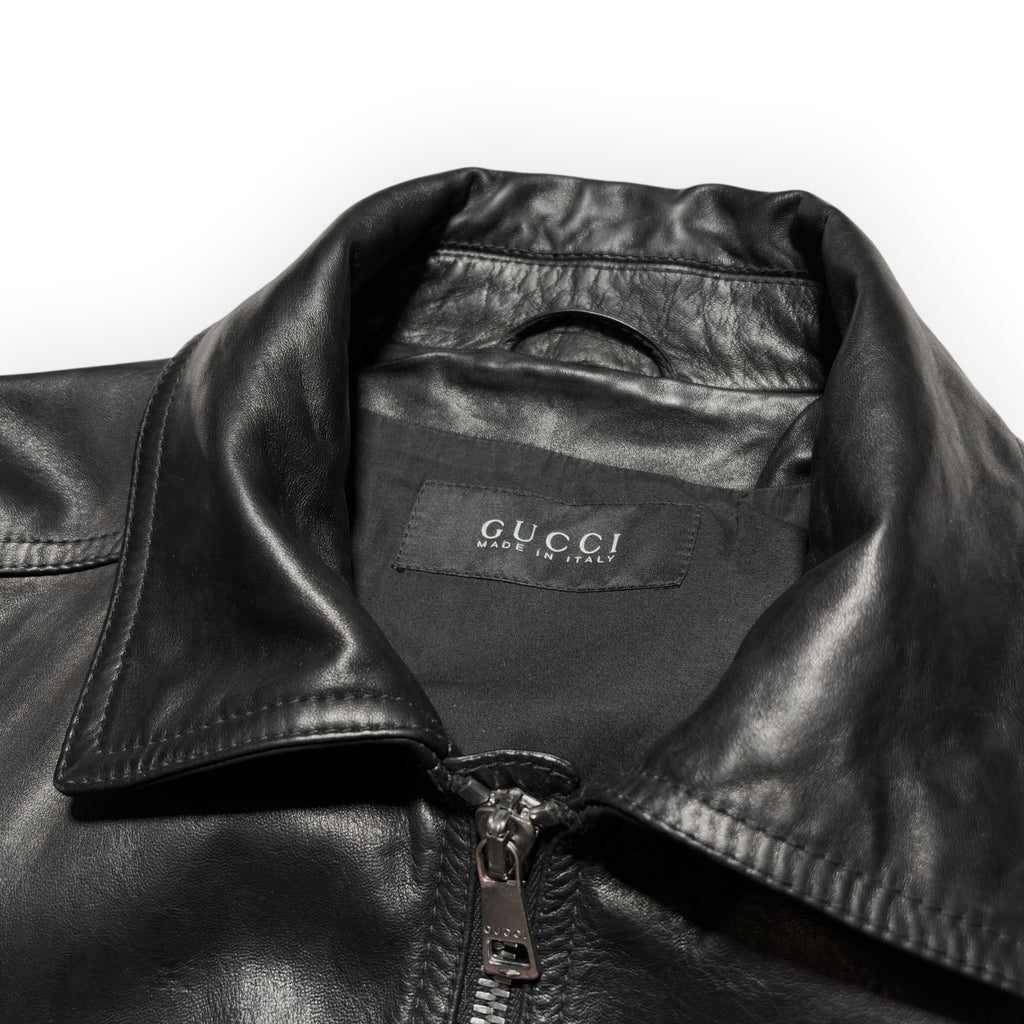 Gucci 2014 Detachable Shearling Collar Leather Aviator Jacket