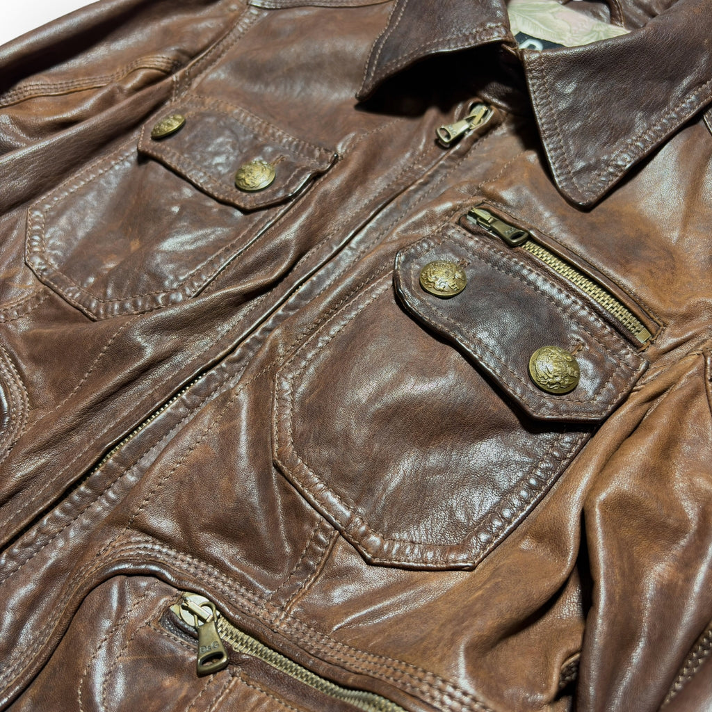 D&G Multi-Pocket Brown Lambskin Leather Jacket