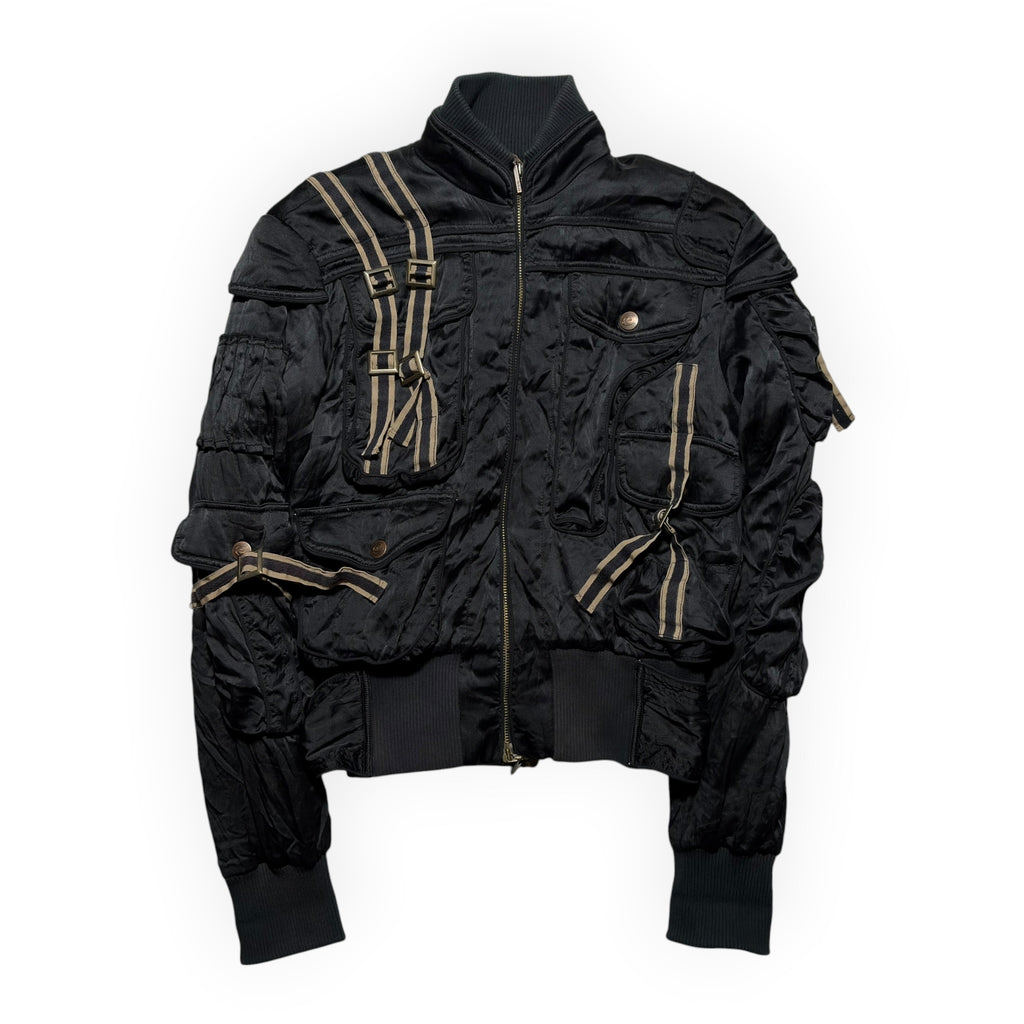 Just Cavalli AW05 Multi-Pocket Strapped Silk Bomber Jacket