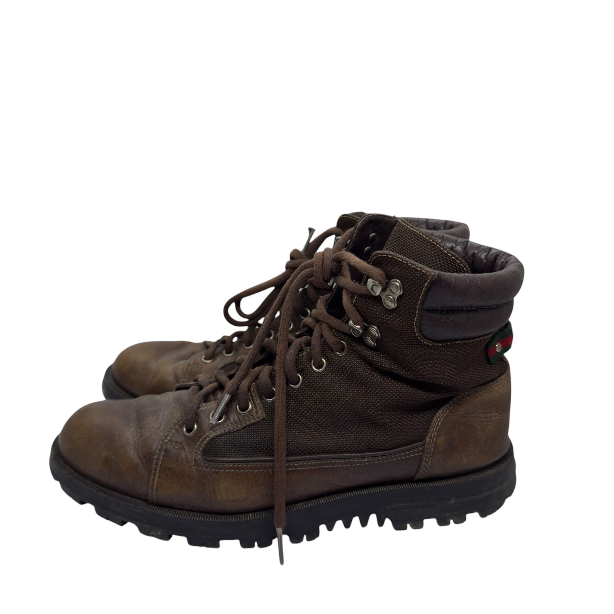Gucci Vintage Web Stripe Leather & Canvas Hiking Boots