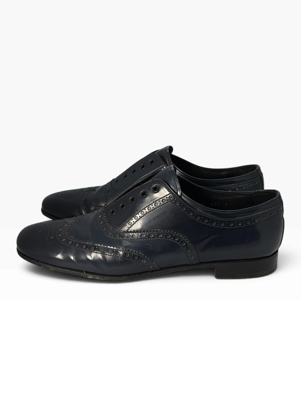 Prada Patent Spazzolato Brogue Derby Shoes