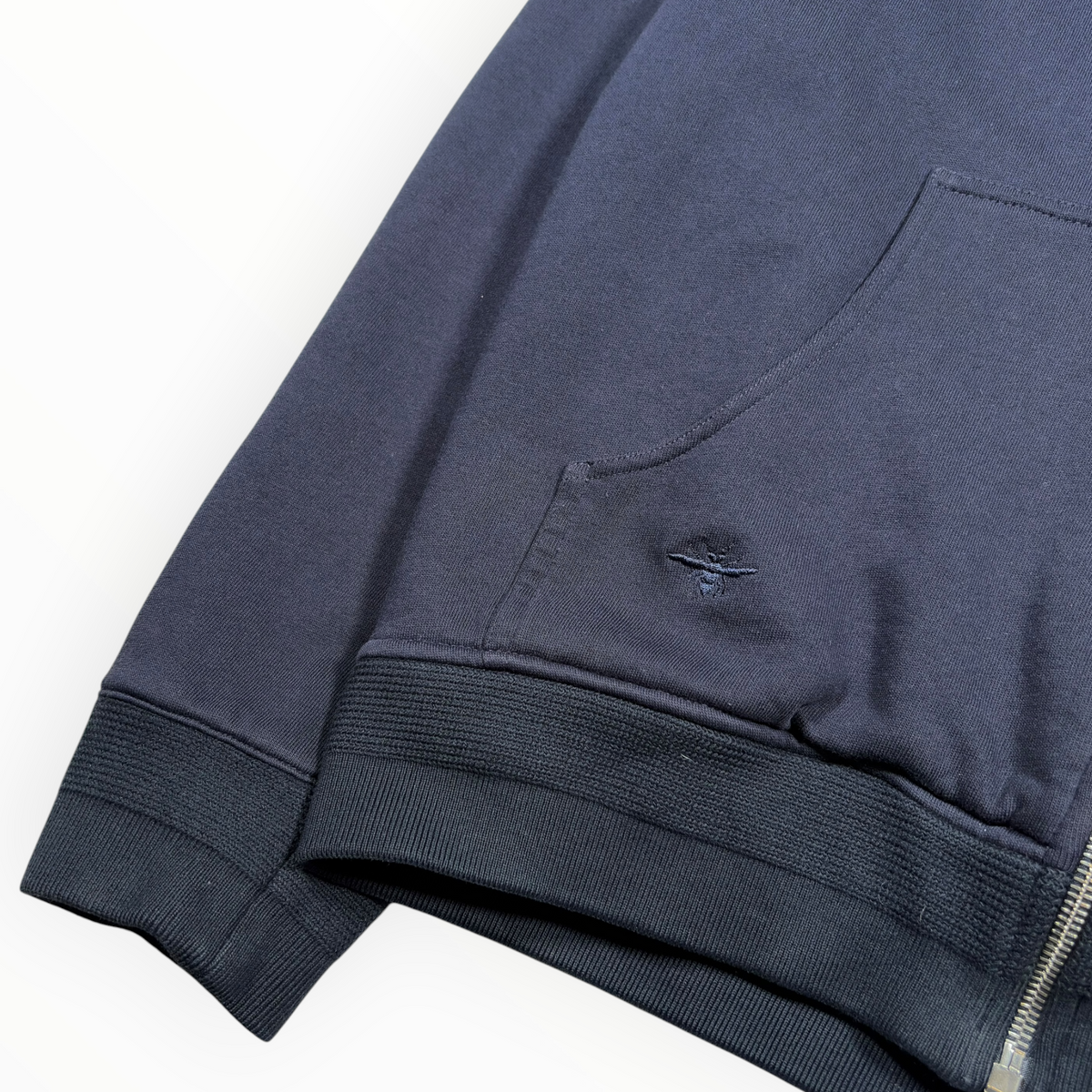 Dior 2015 Denim Yoke Bee-Embroidered Zip Hoodie