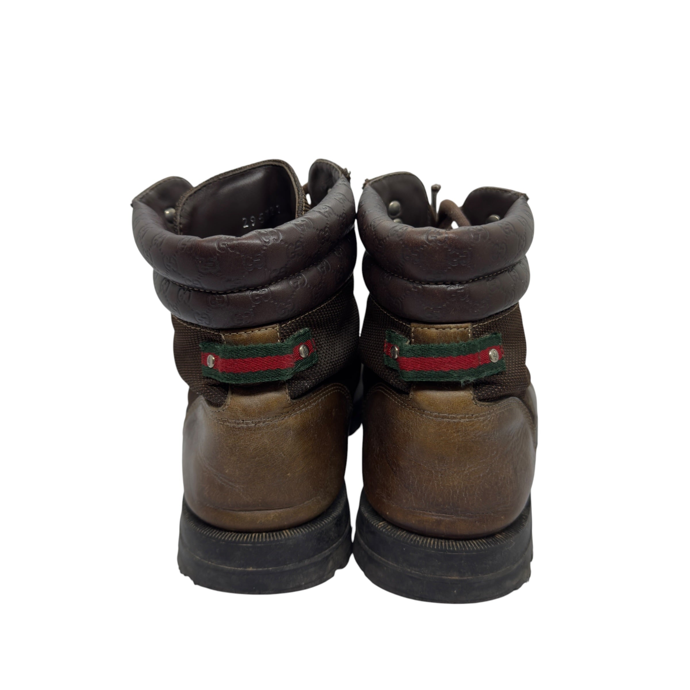 Gucci Vintage Web Stripe Leather & Canvas Hiking Boots