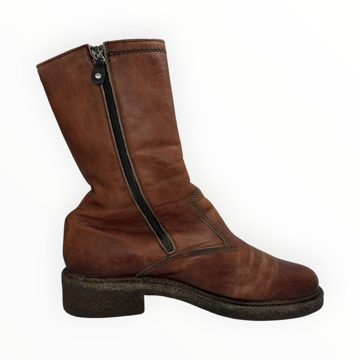 Vintage 1970s Shearling-Lined Tan Leather Boots