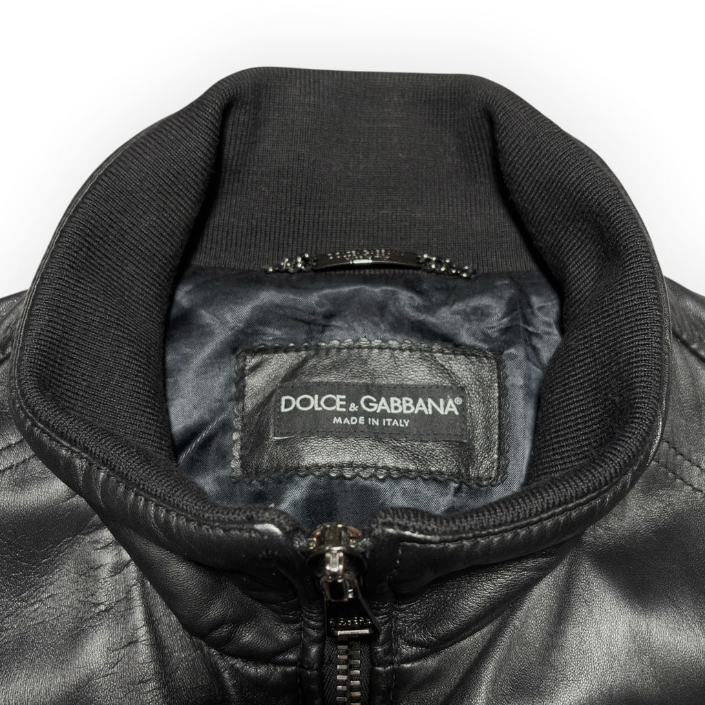 Dolce & Gabbana Multi-Zip Pocket Lambskin Leather Flight Bomber Jacket