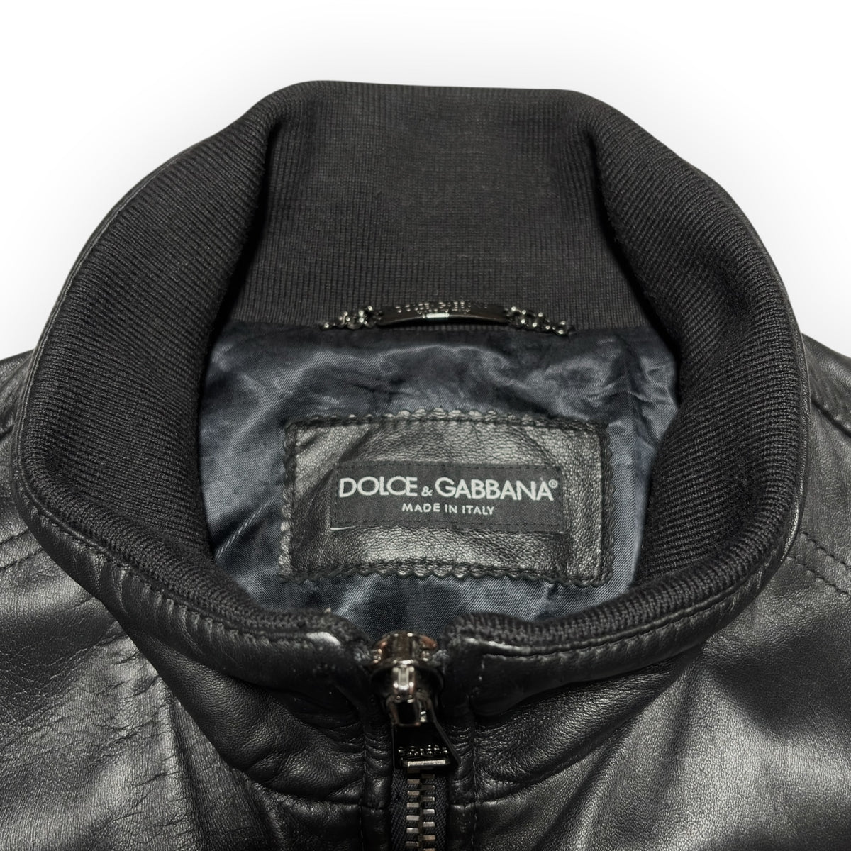 Dolce & Gabbana Multi-Zip Pocket Lambskin Leather Flight Bomber Jacket