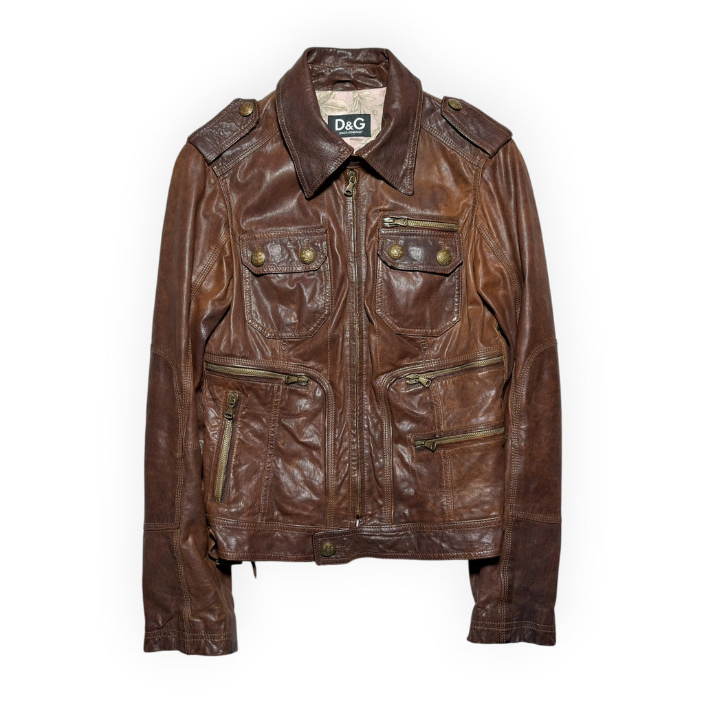 D&G Multi-Pocket Brown Lambskin Leather Jacket