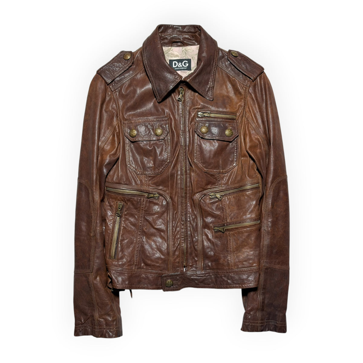 D&G Multi-Pocket Brown Lambskin Leather Jacket