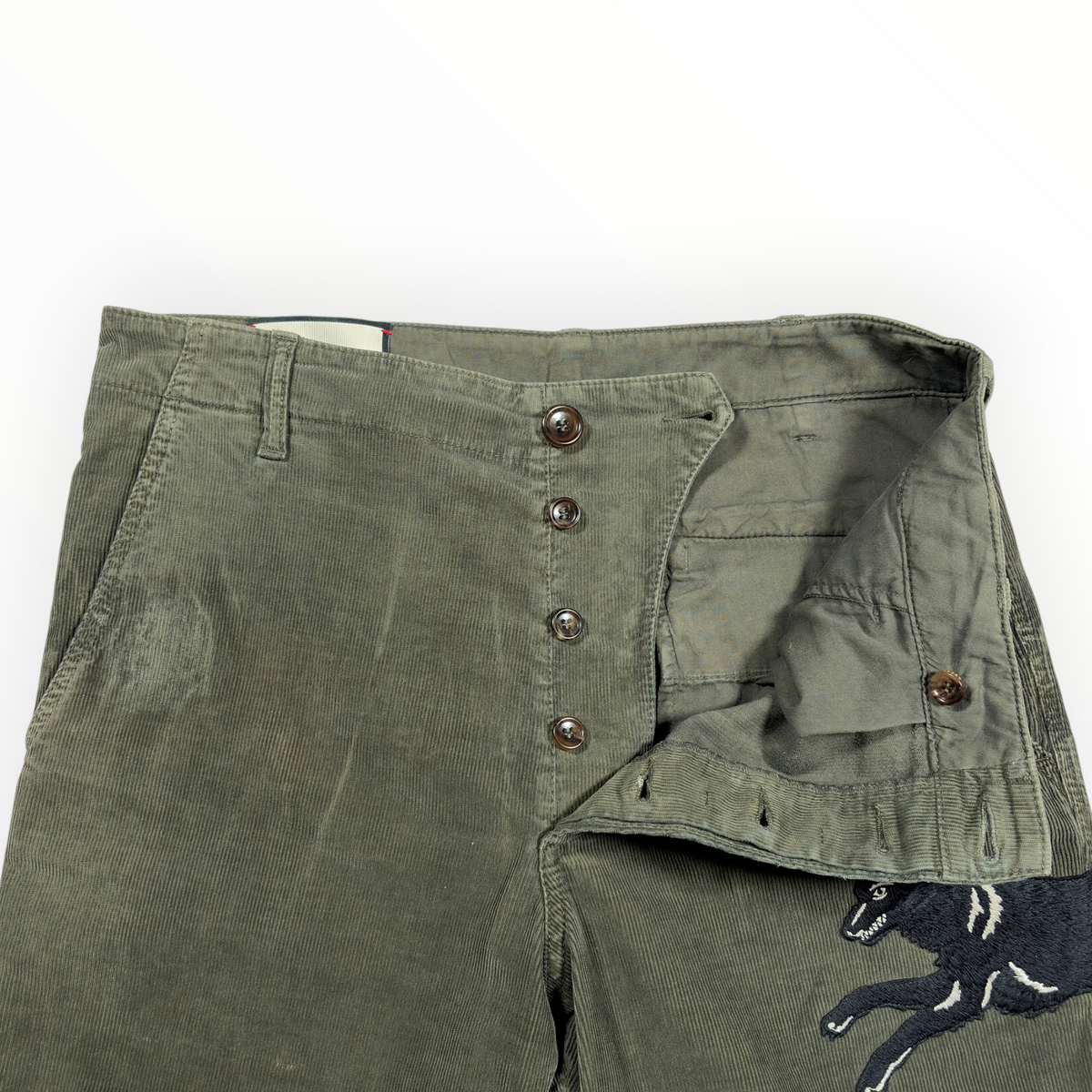 Gucci 2017 Wolf Embroidered Corduroy Trousers