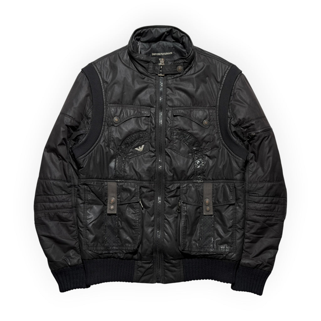 Emporio Armani Multi-Pocket Coated Cotton Bomber Jacket
