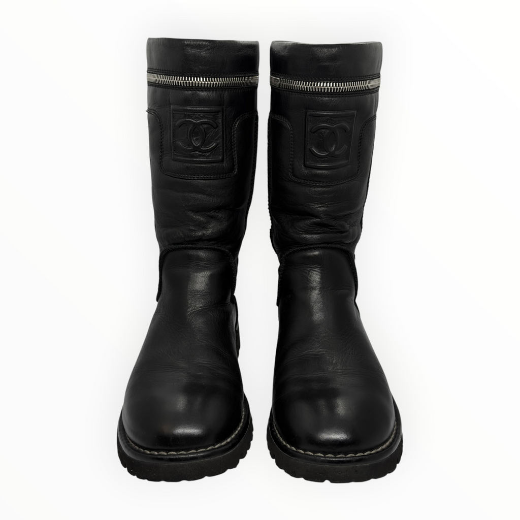 Chanel 00s CC-Embossed Leather  Boots