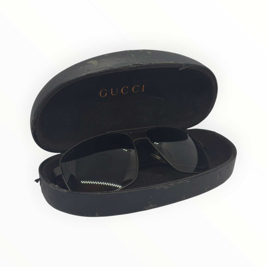 Gucci Vintage Dark Brown Metal Shield Aviator Sunglasses