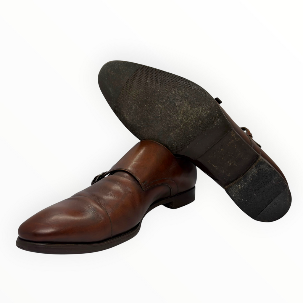 Prada Brown Leather Monk Strap Shoes