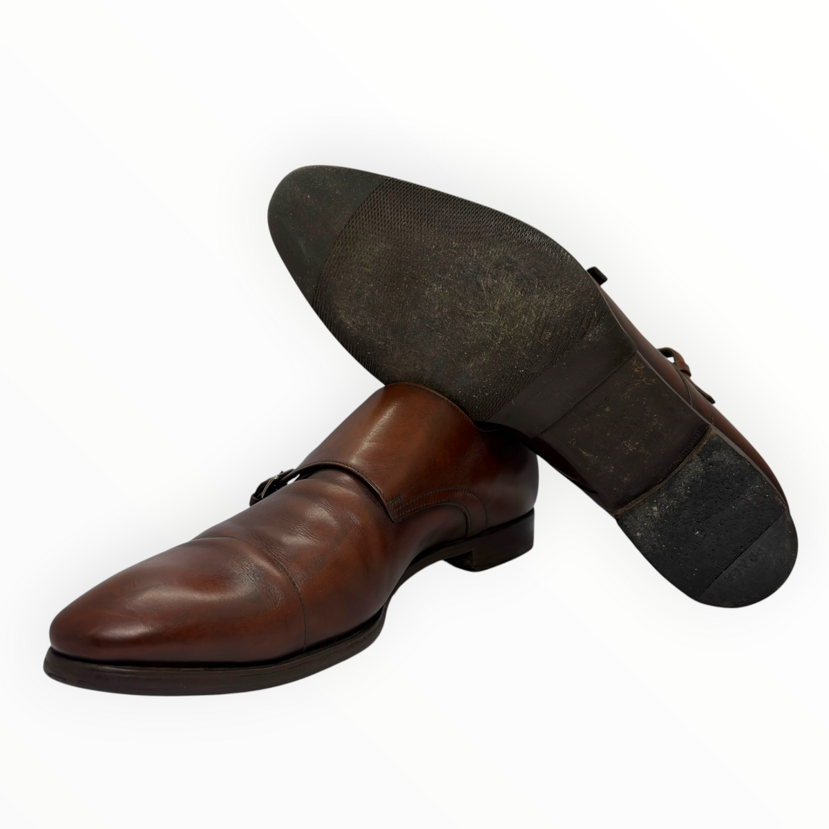 Prada Brown Leather Monk Strap Shoes
