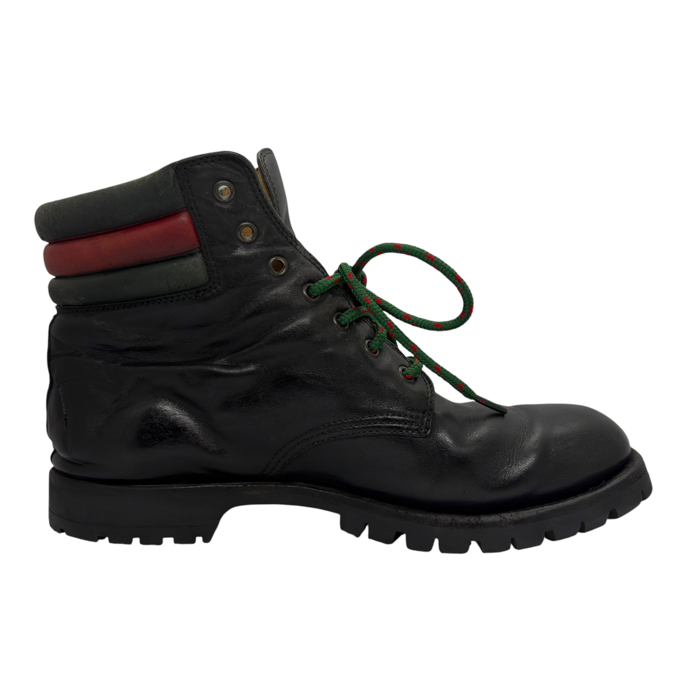 Gucci Web Collar Leather Hiking Combat Boots