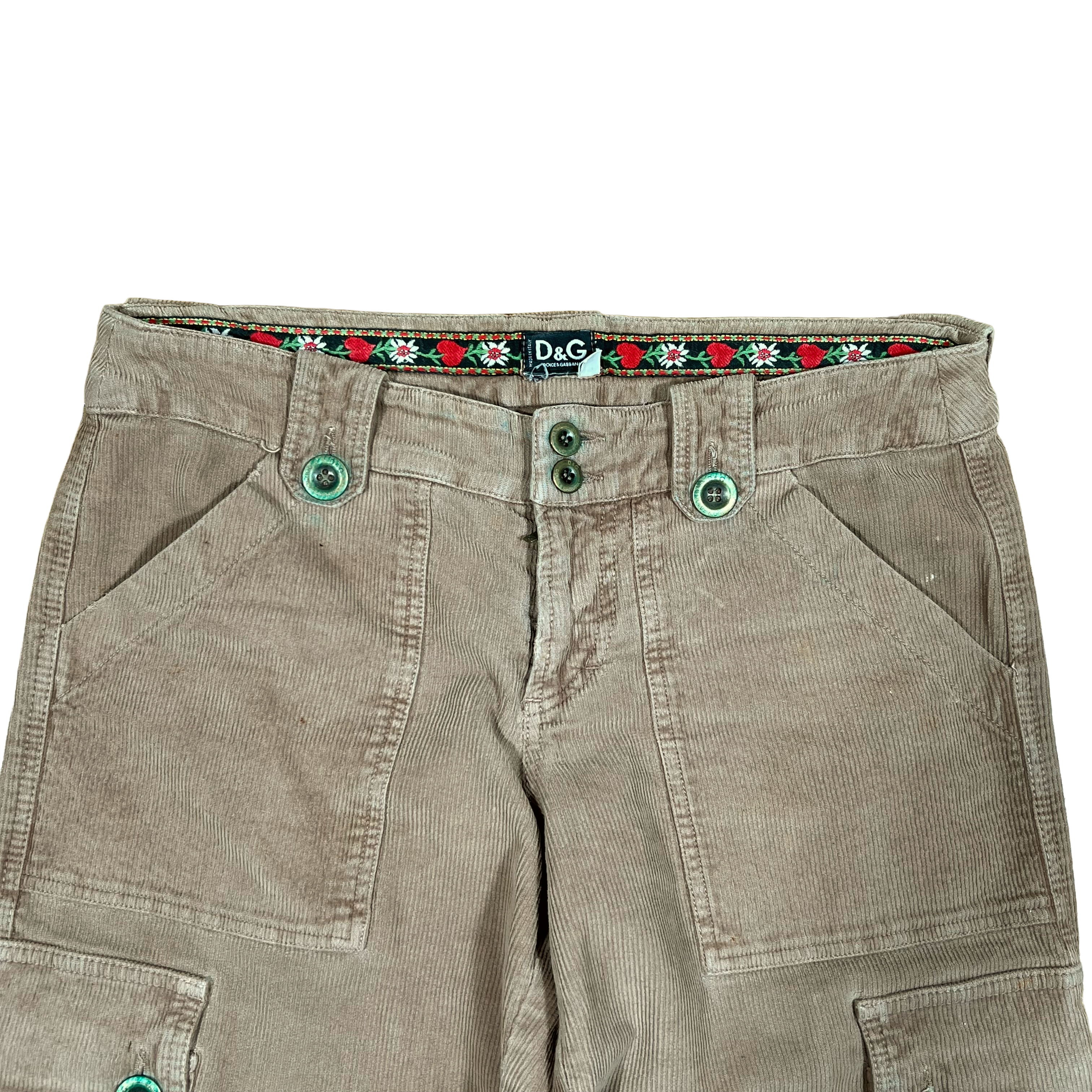 Dolce & Gabbana Floral Trim Corduroy Cargo Trousers