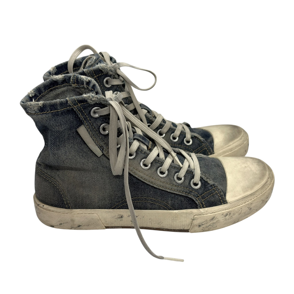 Balenciaga Paris High-Top Distressed Denim Sneakers