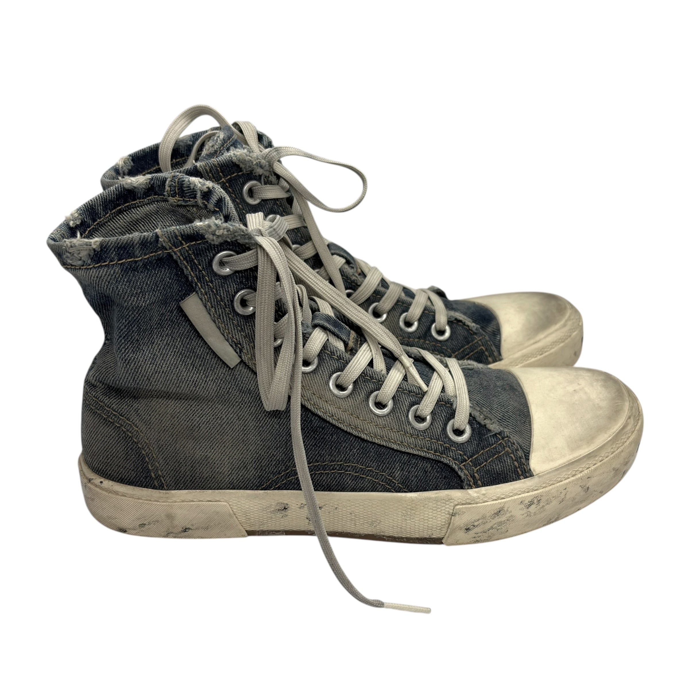 Balenciaga Paris High-Top Distressed Denim Sneakers