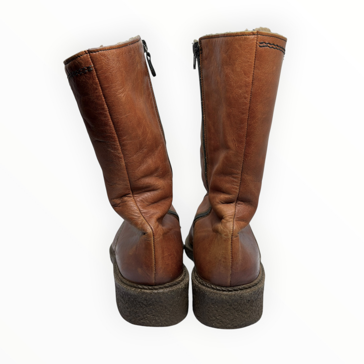 Vintage 1970s Shearling-Lined Tan Leather Boots