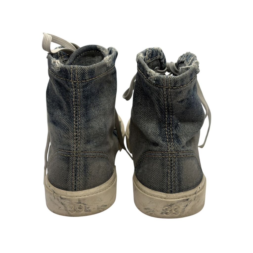 Balenciaga Paris High-Top Distressed Denim Sneakers