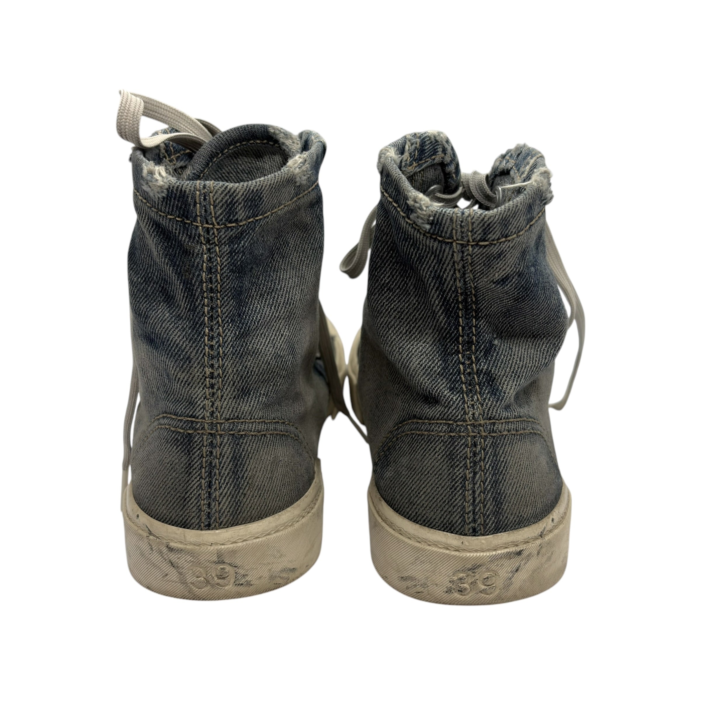 Balenciaga Paris High-Top Distressed Denim Sneakers