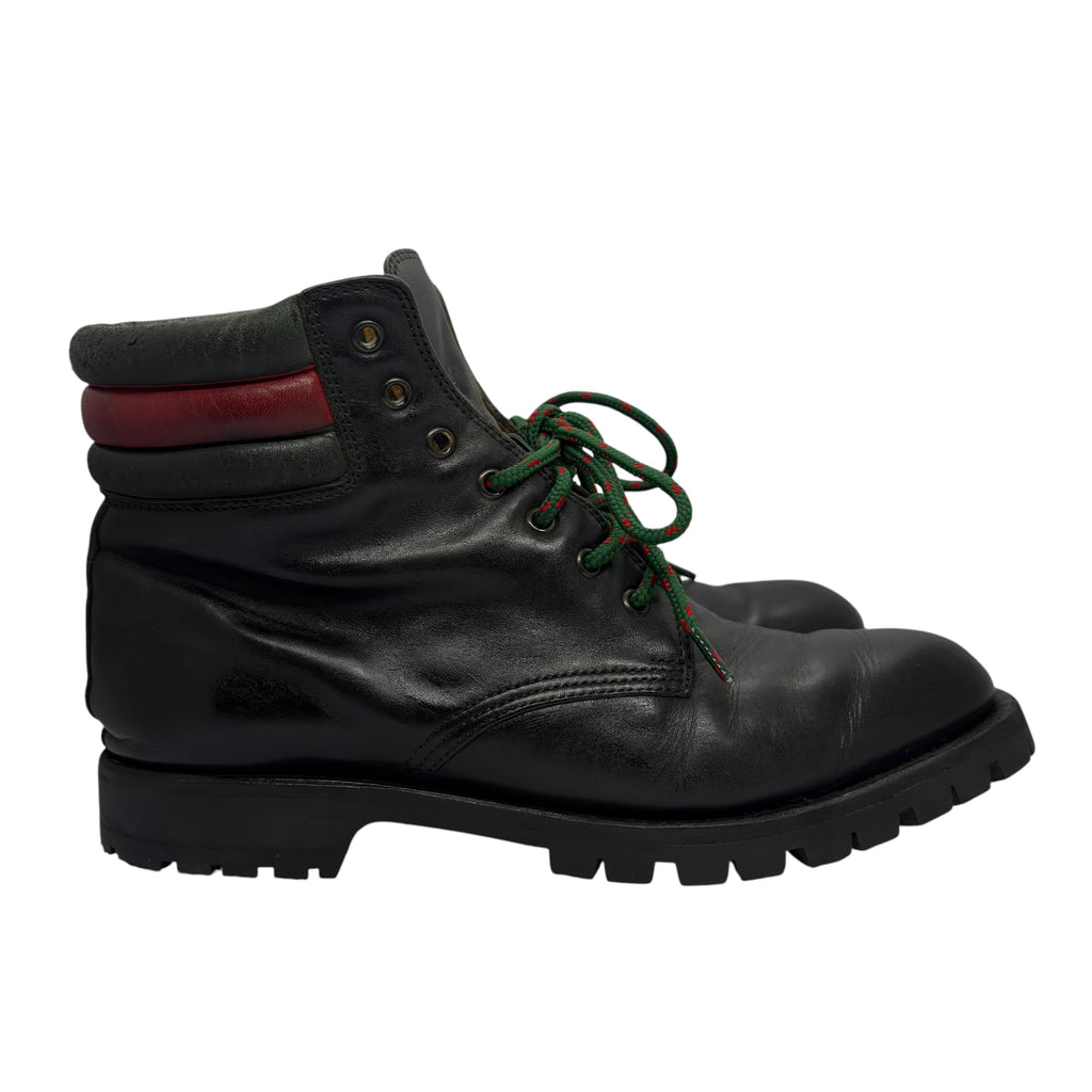 Gucci Web Collar Leather Hiking Combat Boots