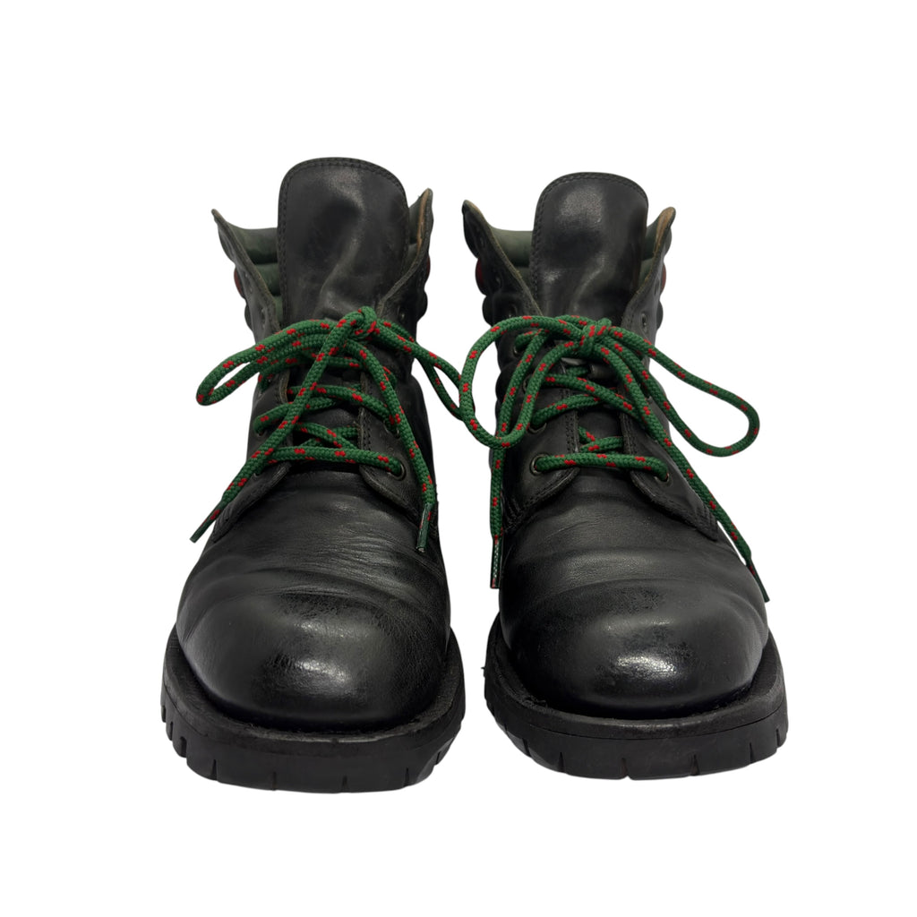 Gucci Web Collar Leather Hiking Combat Boots