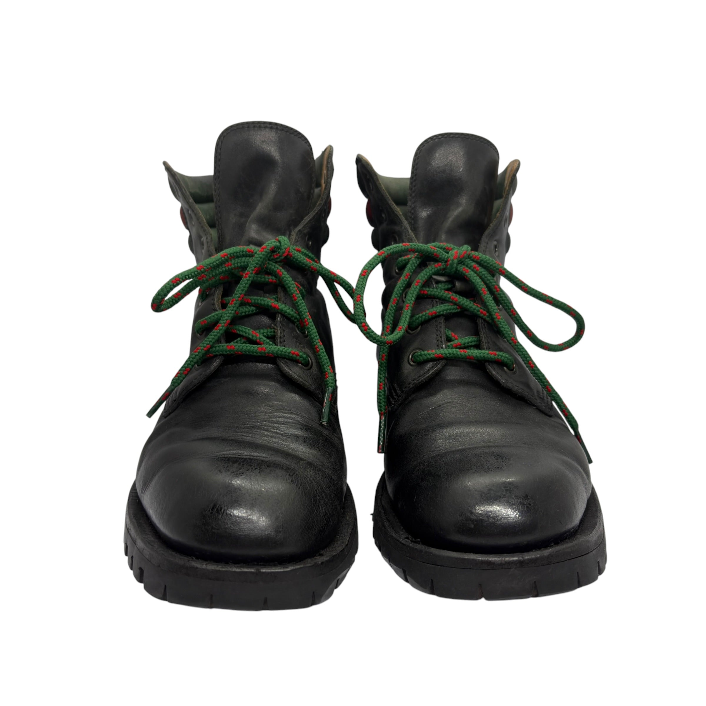 Gucci Web Collar Leather Hiking Combat Boots