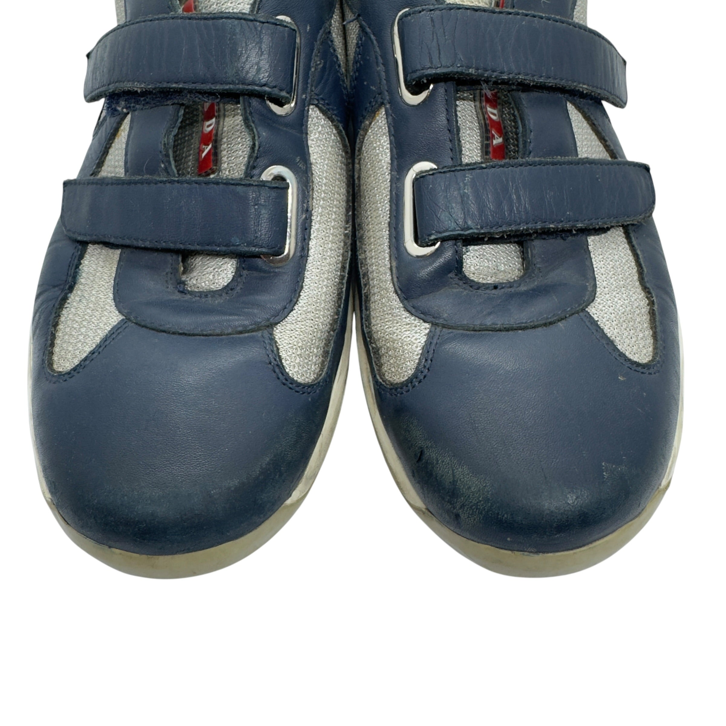 Prada Linea Rossa Vintage Navy/Grey Double Strap Velcro Mesh Sneakers