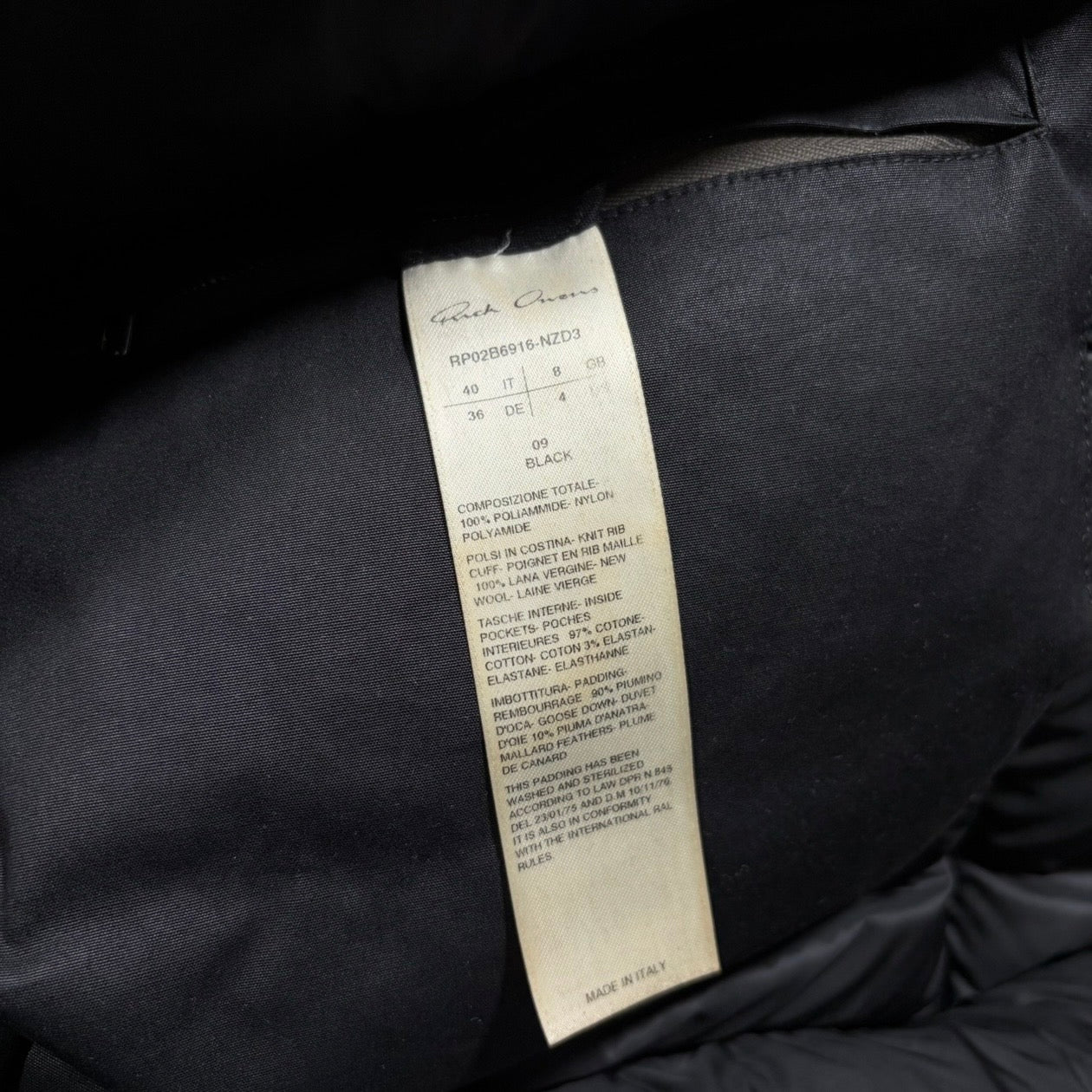 Rick Owens Oversized Hooded Down Liner Coat