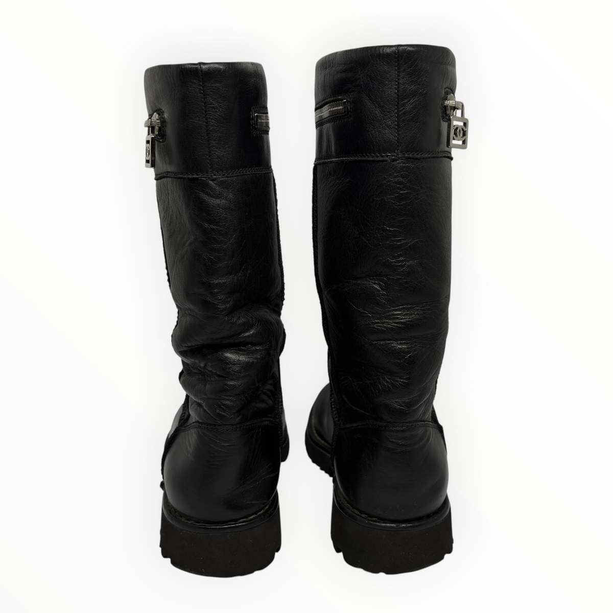 Chanel 00s CC-Embossed Leather  Boots