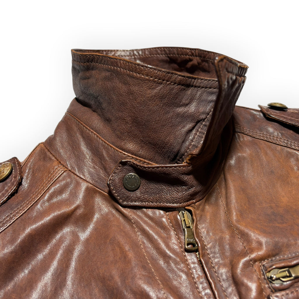 D&G Multi-Pocket Brown Lambskin Leather Jacket