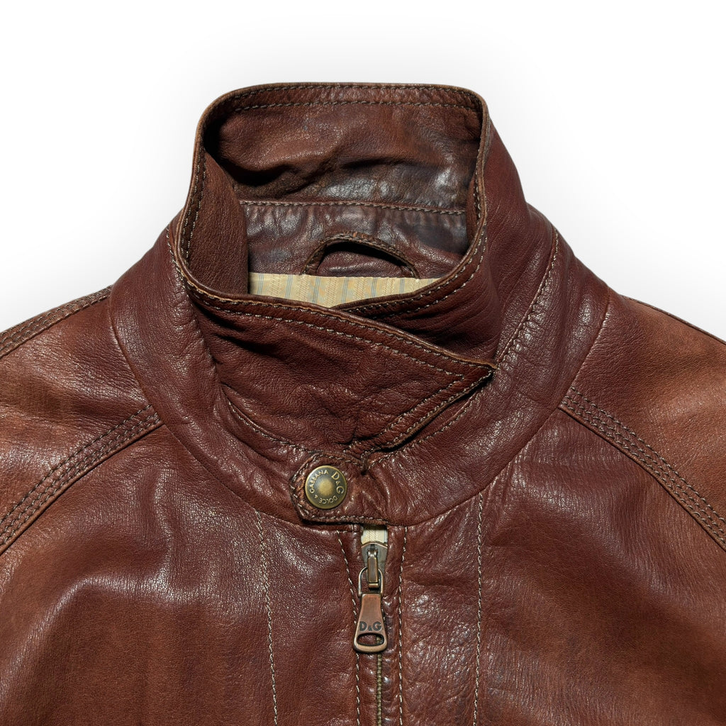 Dolce & Gabbana Vintage Brown Lambskin Leather Multi-Pocket Jacket