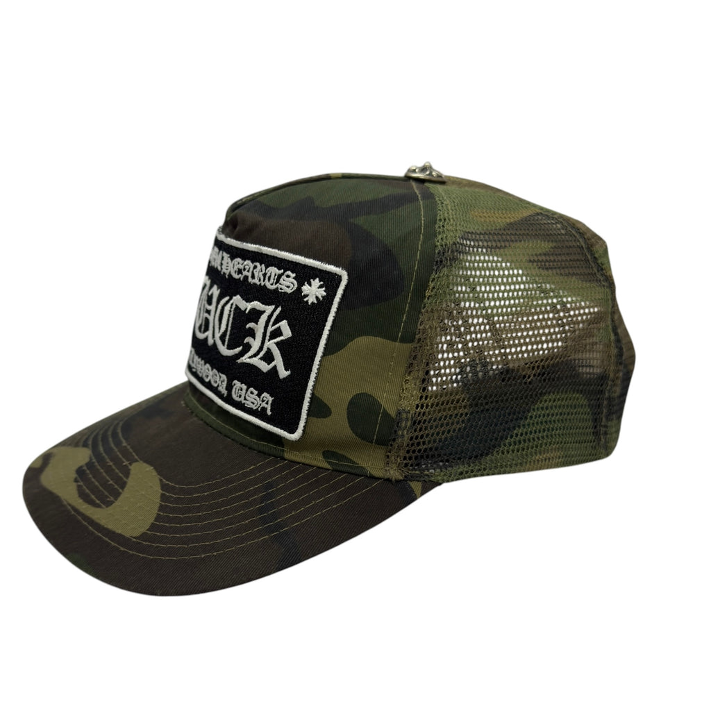Chrome Hearts Camo "FUCK" Patch Trucker Hat