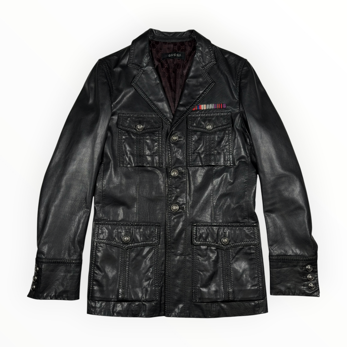 Gucci Leather Military Safari Field Jacket