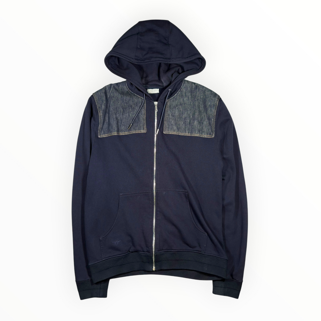 Dior 2015 Denim Yoke Bee-Embroidered Zip Hoodie