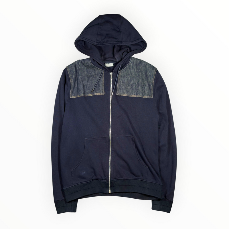Dior 2015 Denim Yoke Bee-Embroidered Zip Hoodie