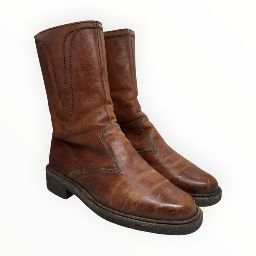 Vintage 1970s Shearling-Lined Tan Leather Boots
