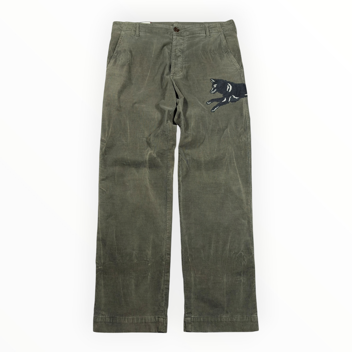 Gucci 2017 Wolf Embroidered Corduroy Trousers